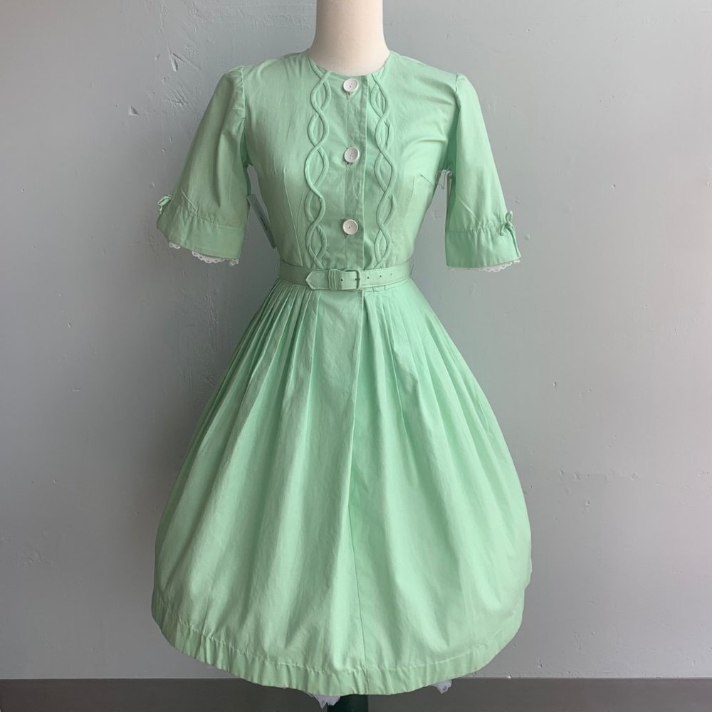 1950s VTG Deadstock Seafoam Green Shirtwaist Dress - Picture 1 of 7